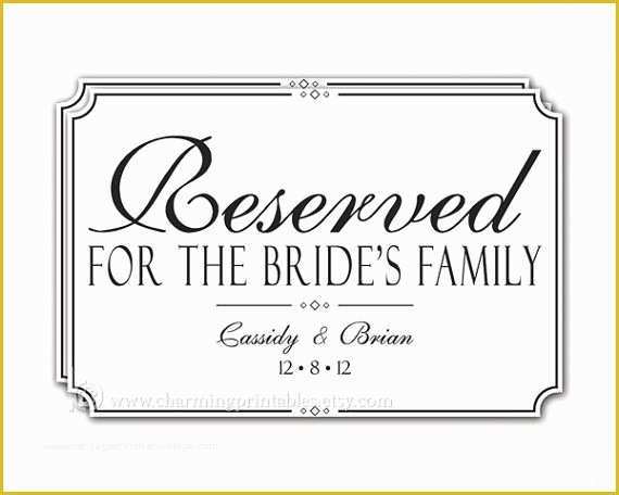 Free Wedding Sign Templates Of Reserved Sign for Wedding Printable Pdf by