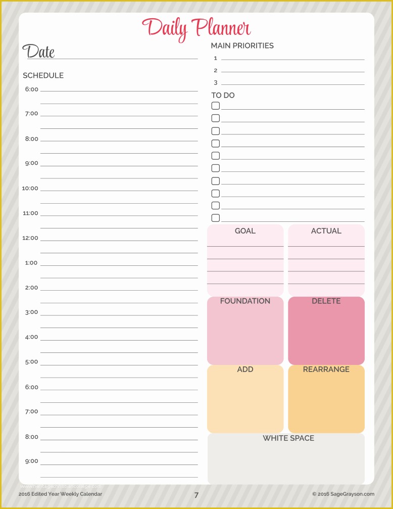 Free Weekly Agenda Templates Of Free Printable Worksheet Daily Planner for 2016 Sage