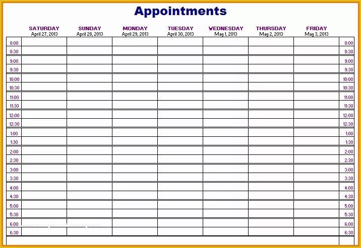 Free Weekly Appointment Calendar Template Of Appointment Book Templates