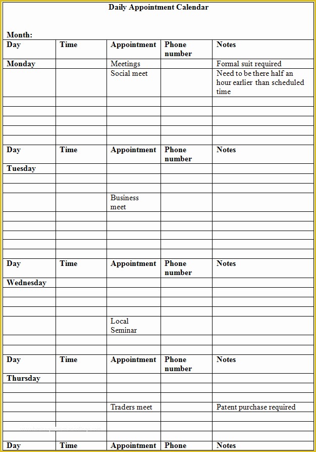 Free Weekly Appointment Calendar Template Of Calender Template Part 3
