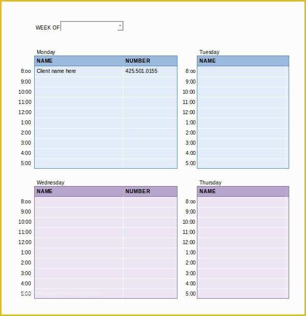 Free Weekly Appointment Calendar Template Of Week Calendar Template 6 Free Sample Example format