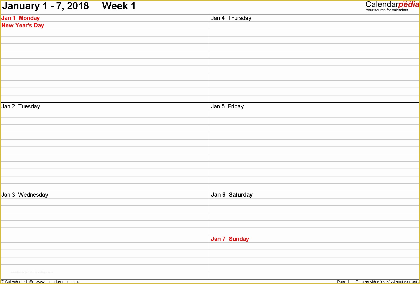 Free Weekly Calendar Template Of 2018 Weekly Printable Calendar