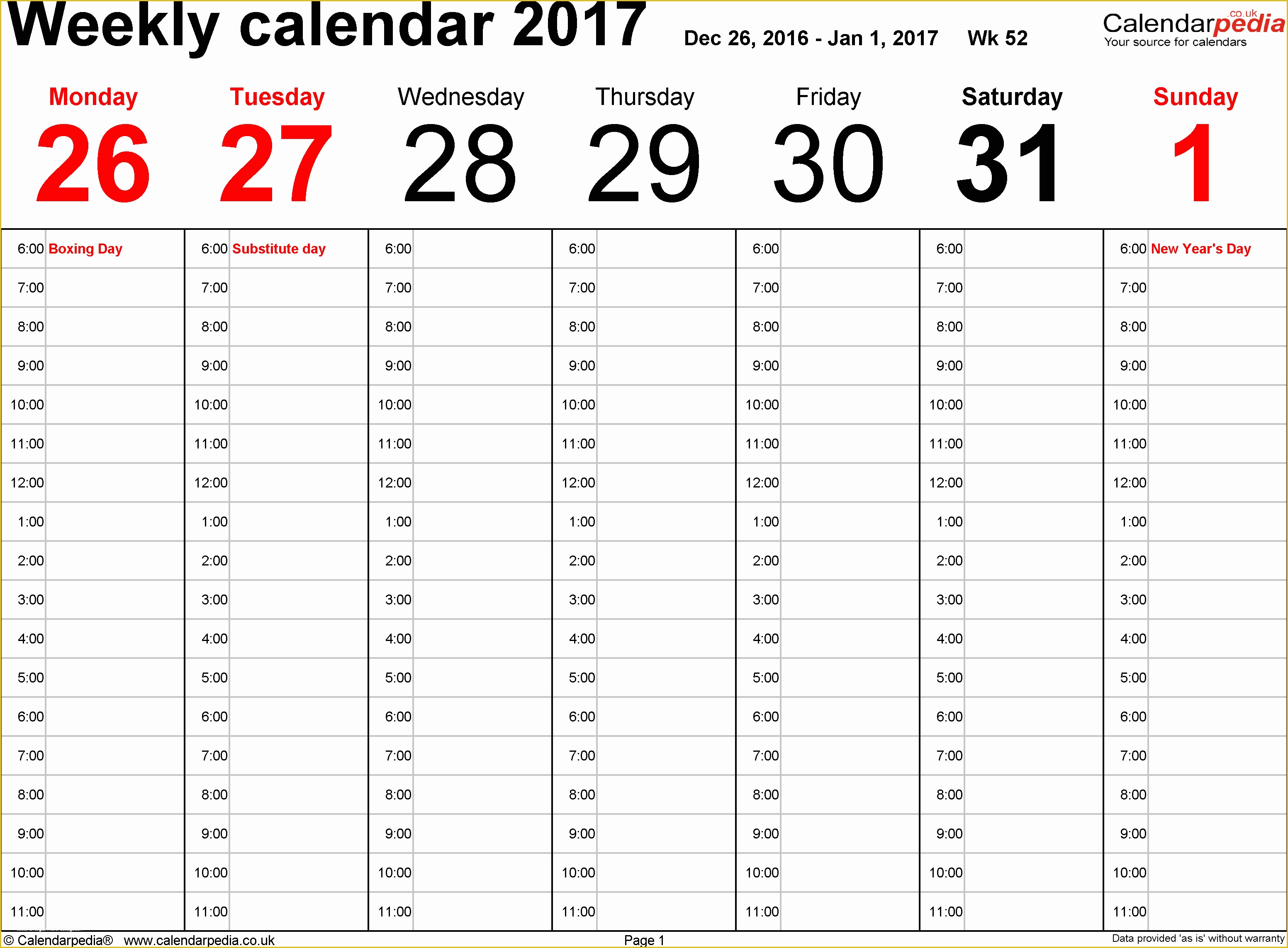 Free Weekly Calendar Template Of Weekly Calendar 2017