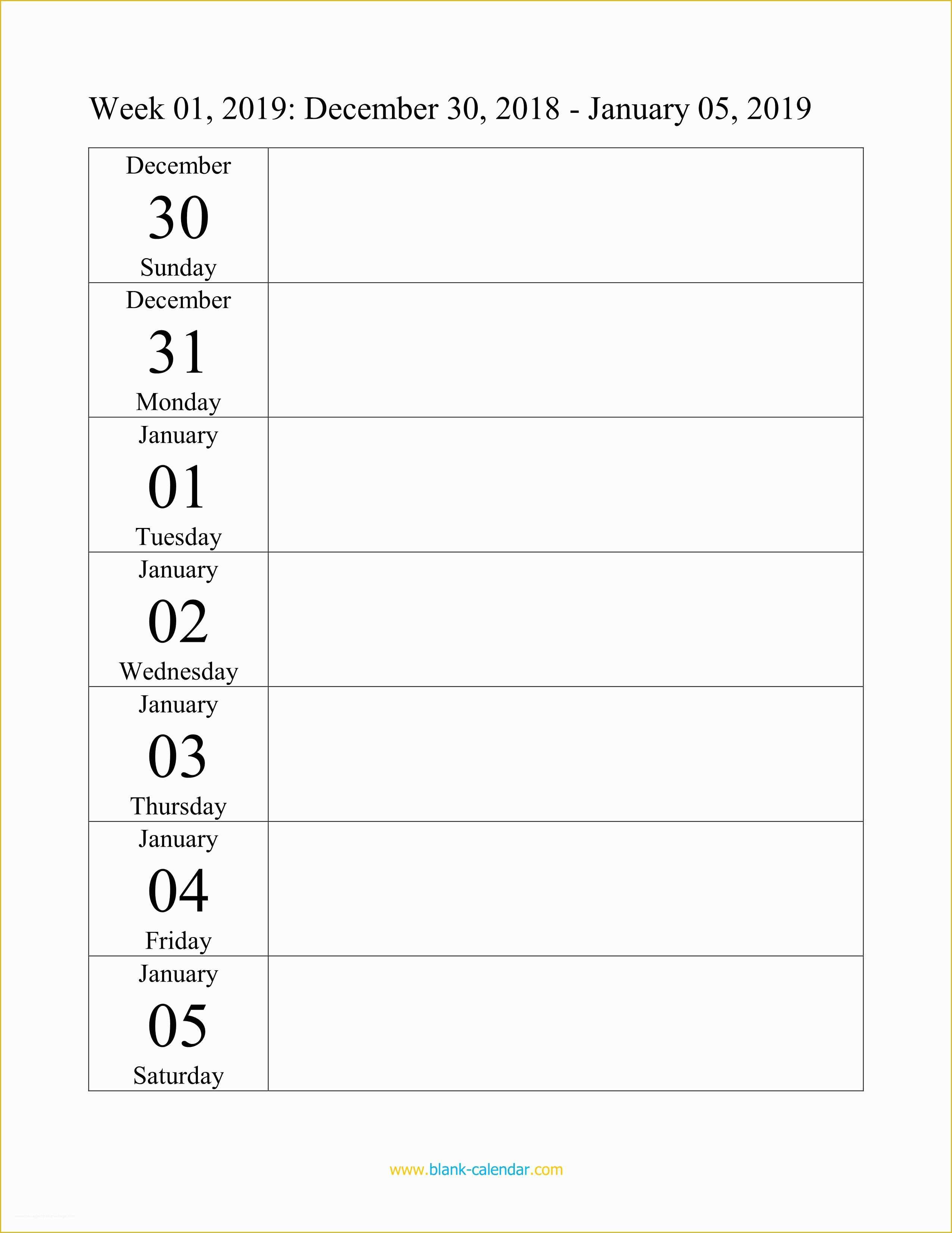 Free Weekly Calendar Template Of Weekly Calendar 2019 Word Excel Pdf