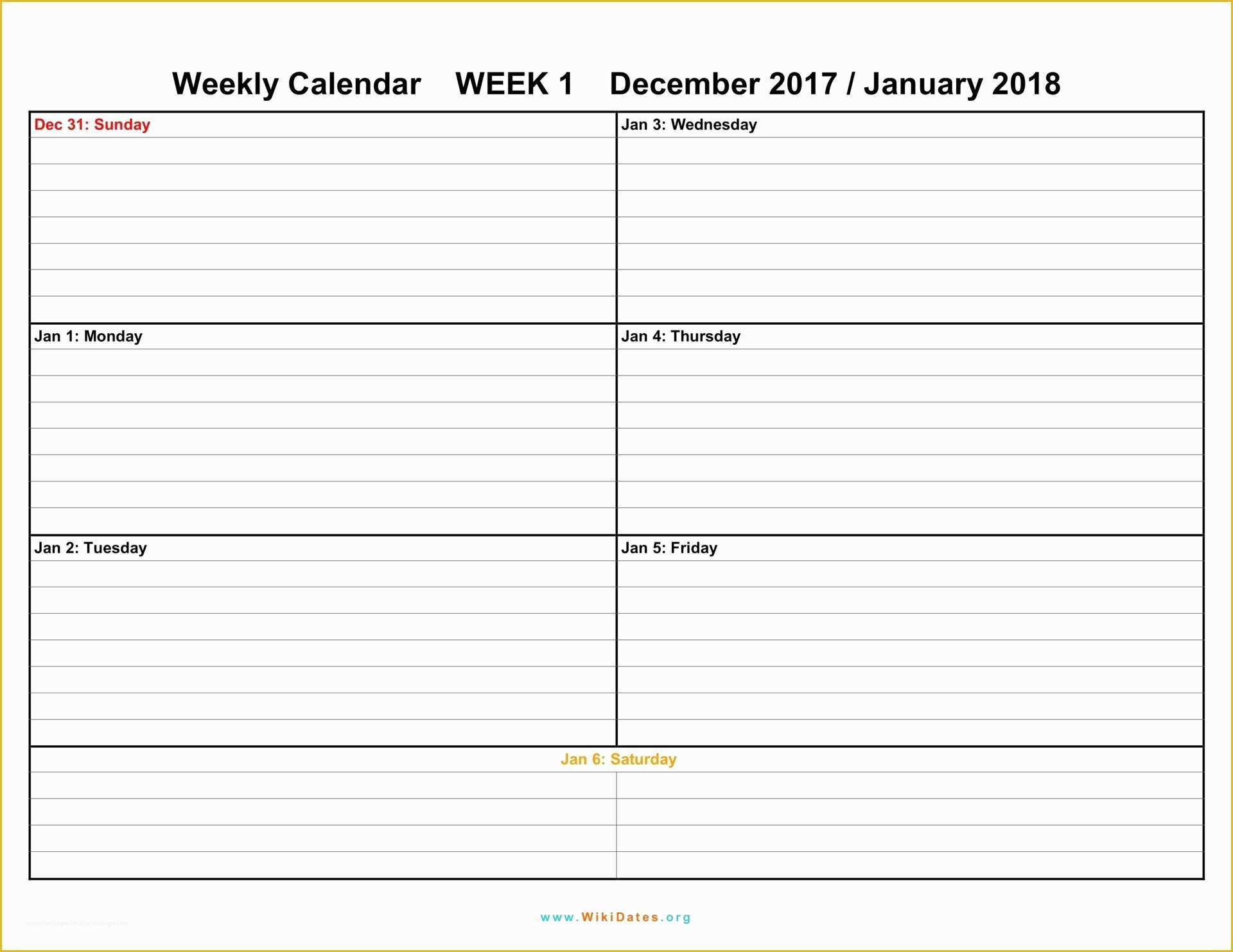 Free Weekly Calendar Template Of Weekly Calendar Download Weekly Calendar 2017 and 2018