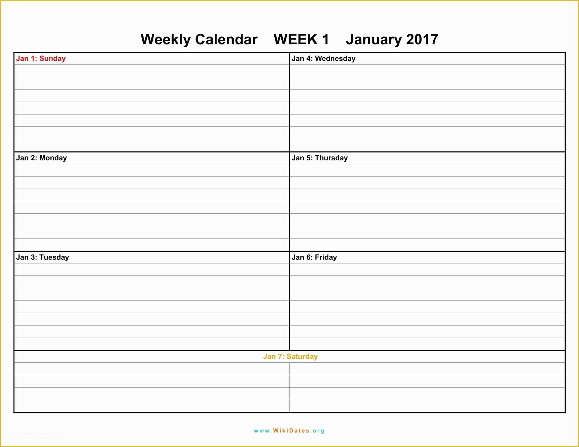 Free Weekly Calendar Template Of Weekly Calendar Download Weekly Calendar 2017 and 2018