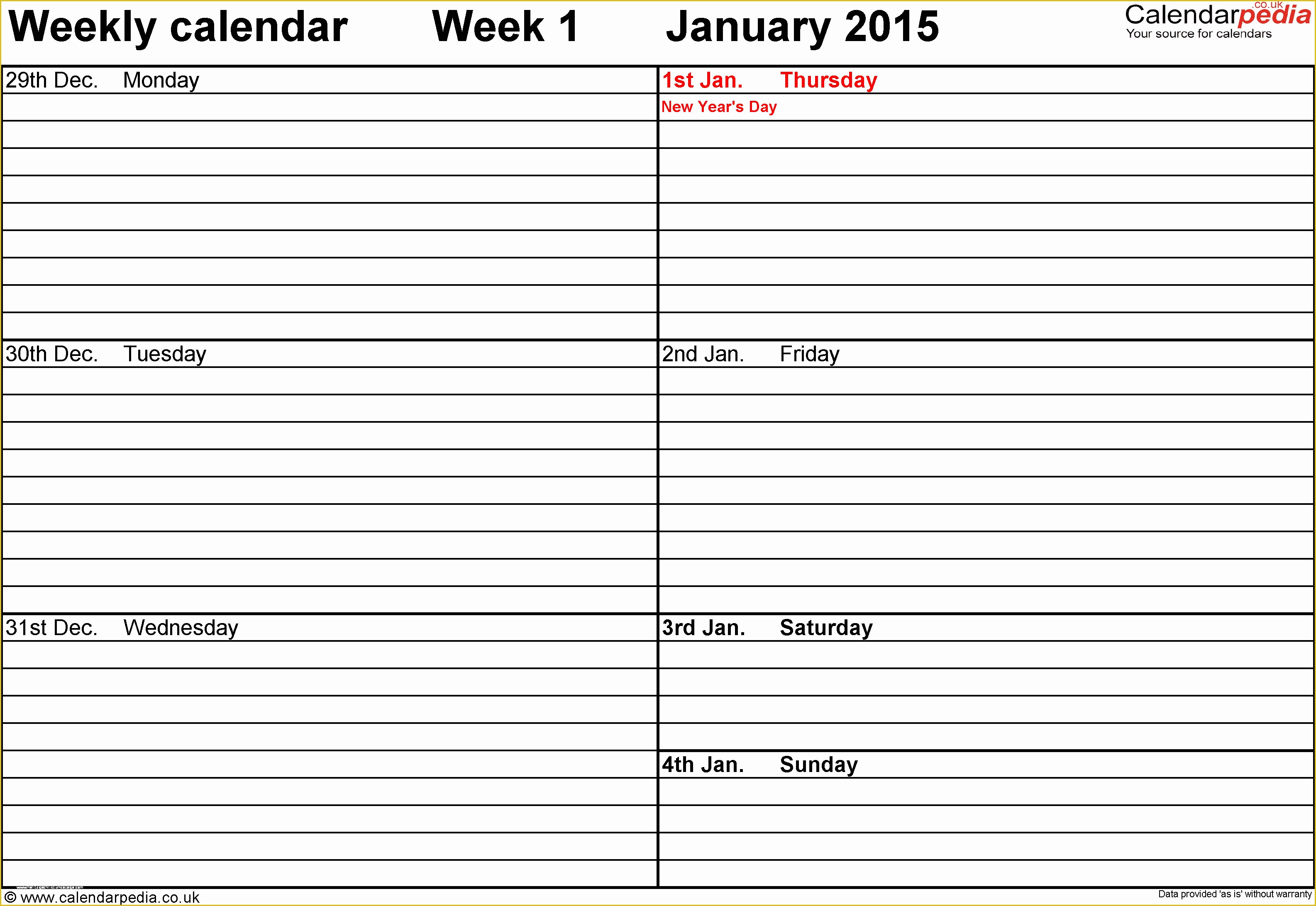Free Weekly Calendar Template Of Weekly Calendar Pdf