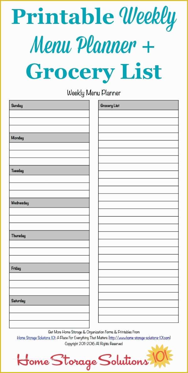 Free Weekly Meal Planner Template Of Printable Weekly Menu Planner Template Plus Grocery List