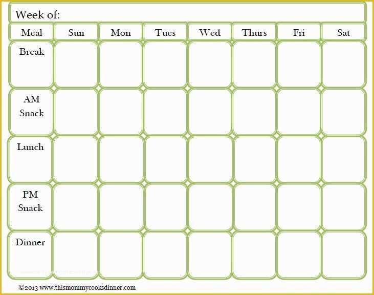 Free Weekly Meal Planner Template Of Weekly Meal Planner Template with Snacks