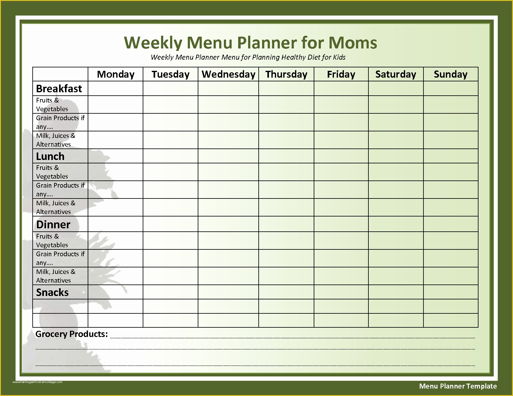 Free Weekly Meal Planner Template Of Weekly Menu Template