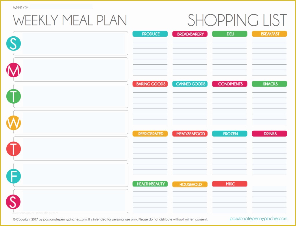 Free Weekly Meal Planner Template with Grocery List Of Free Editable Menu Plan and Grocery List