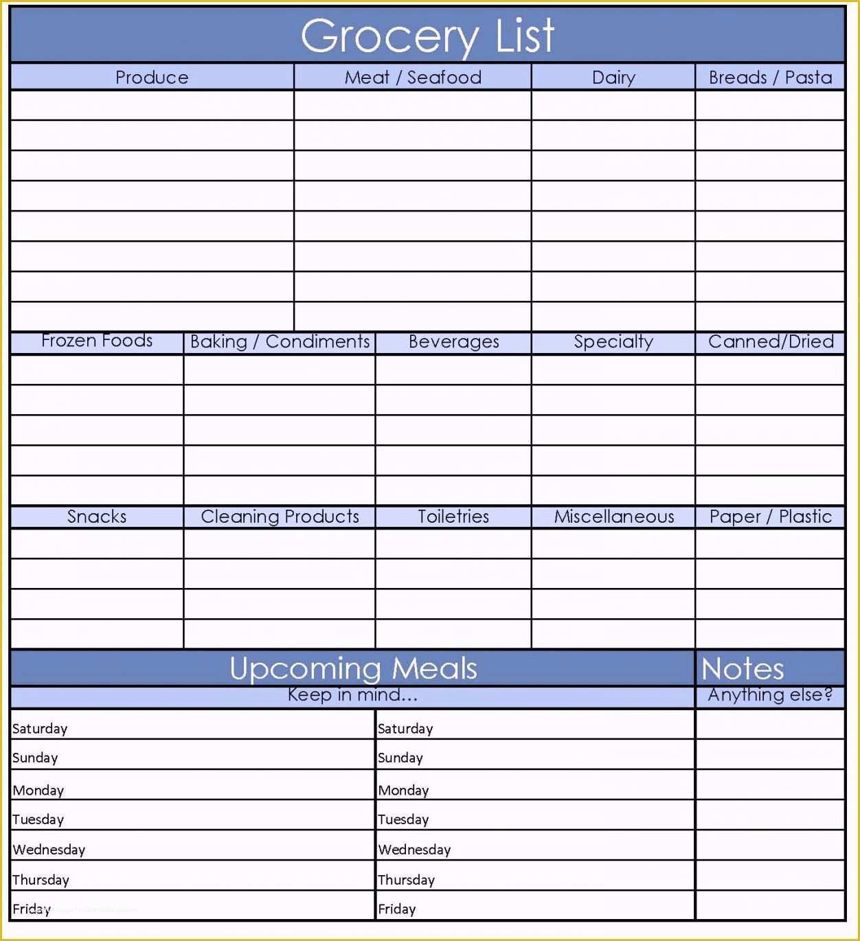 Free Weekly Meal Planner Template with Grocery List Of Free Printable Grocery List Template Excel Word