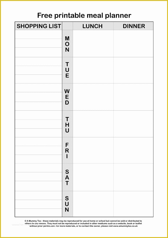 Free Weekly Meal Planner Template with Grocery List Of Free Printable Meal Planner with Shopping List A Mummy too