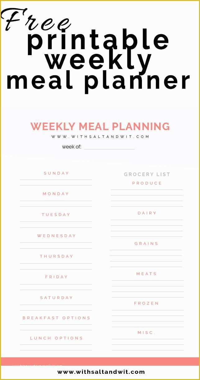 Free Weekly Meal Planner Template with Grocery List Of Free Printable Weekly Meal Planner with Grocery List