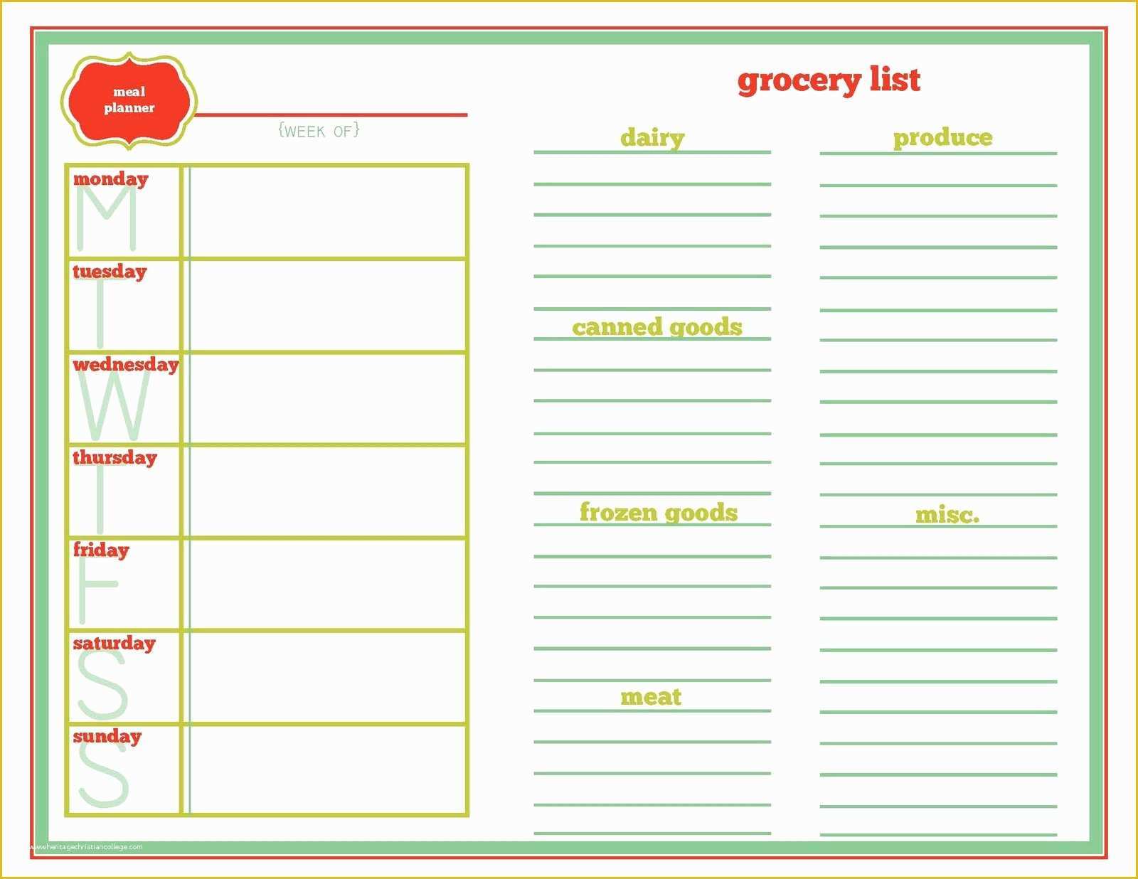 Free Weekly Meal Planner Template With Grocery List Of Taylor Gray Blog 