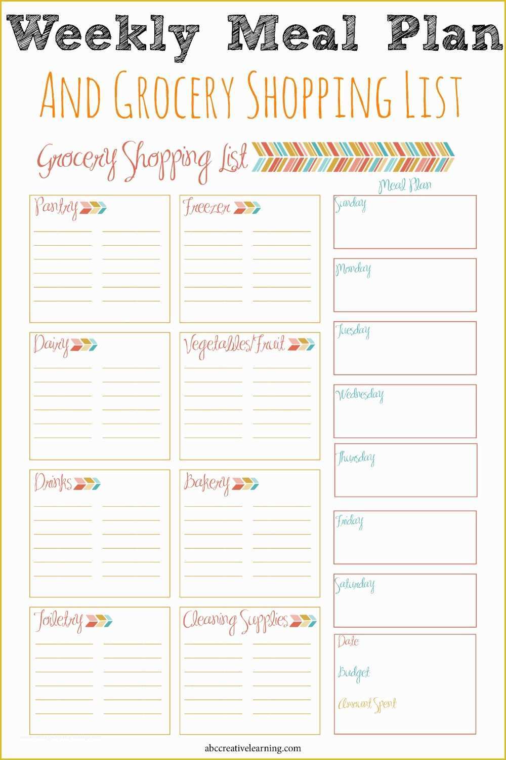 Free Weekly Meal Planner Template with Grocery List Of Weekly Meal Planner and Grocery Shopping List Simply