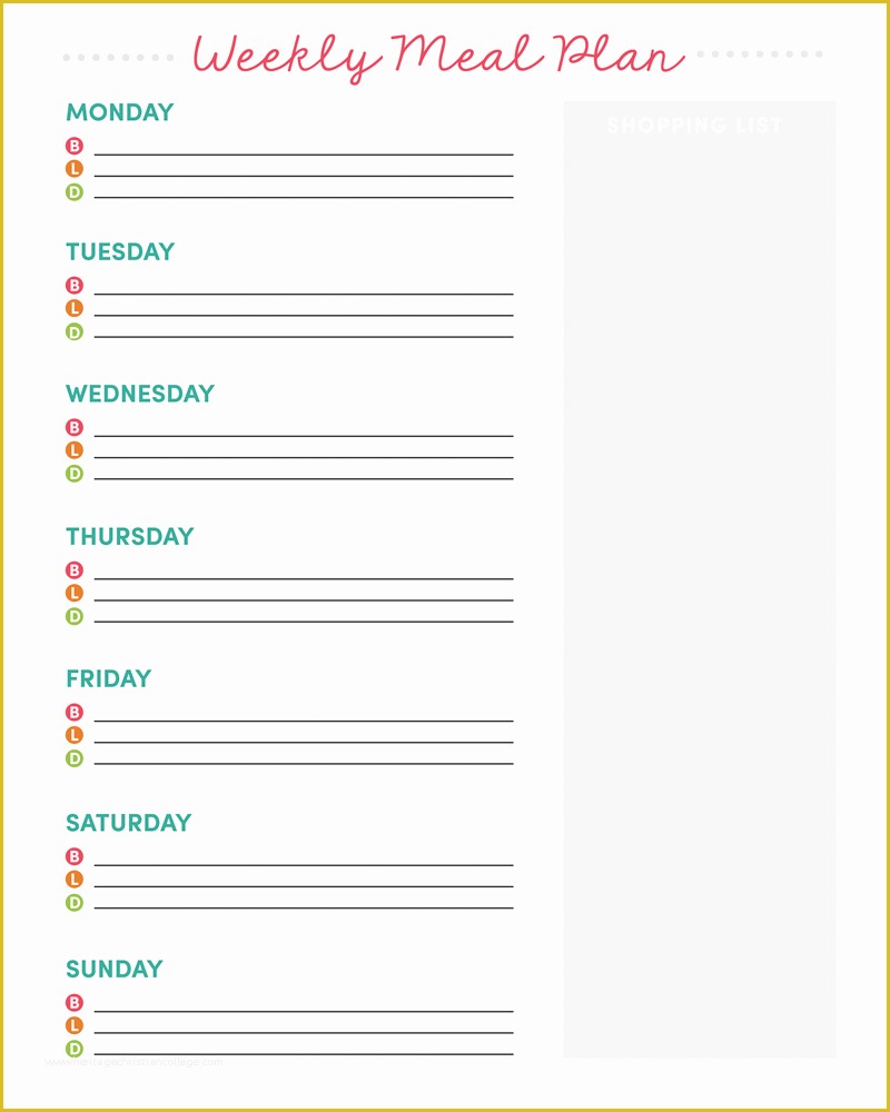 Free Weekly Meal Planner Template with Grocery List Of Weekly Meal Planner Printable