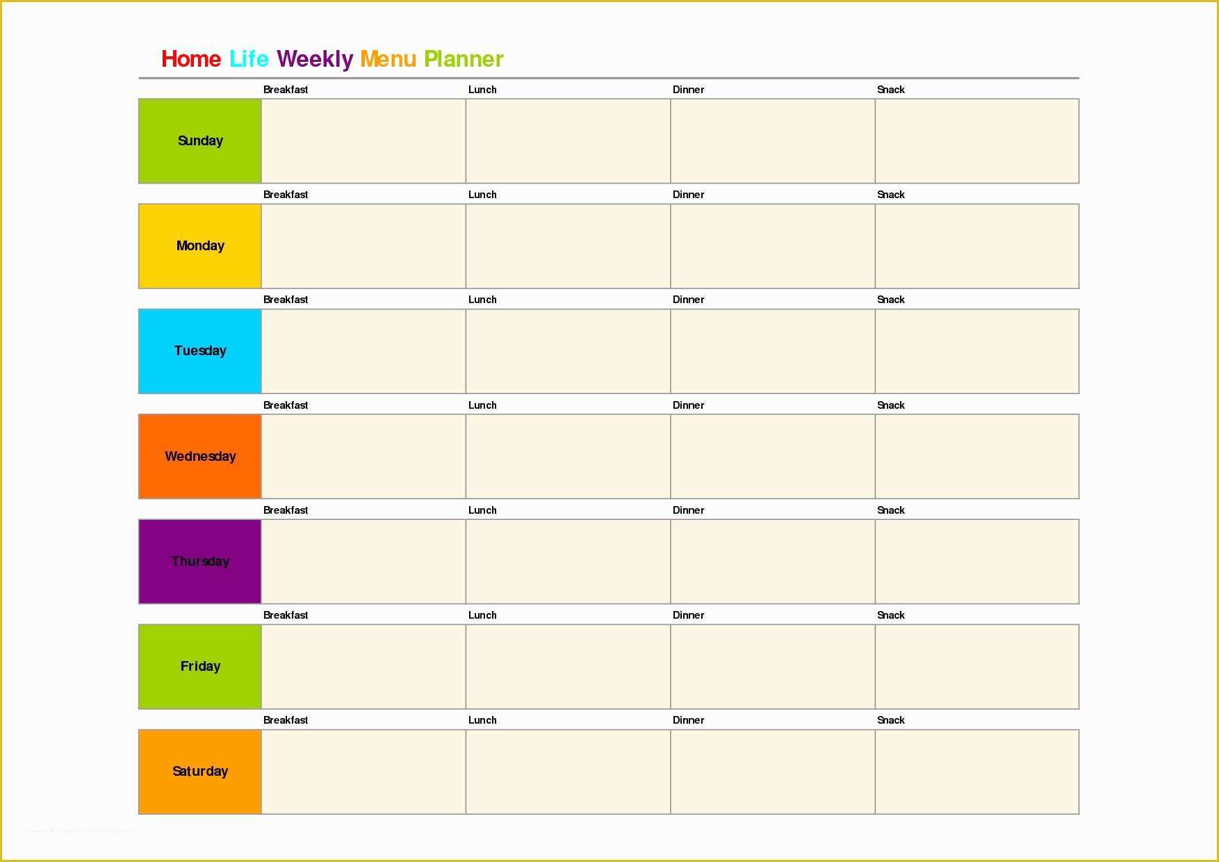 Free Weekly Planner Template Word Of Free Weekly Menu Templates for Word