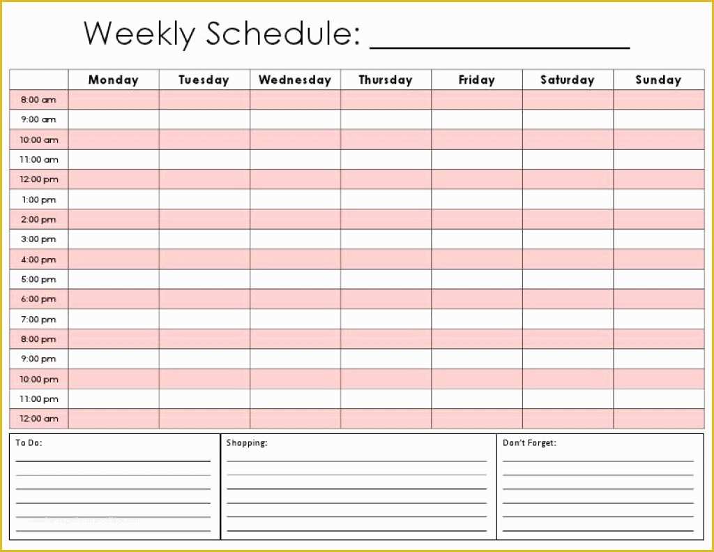 Free Weekly Schedule Template Of Daily Calendar