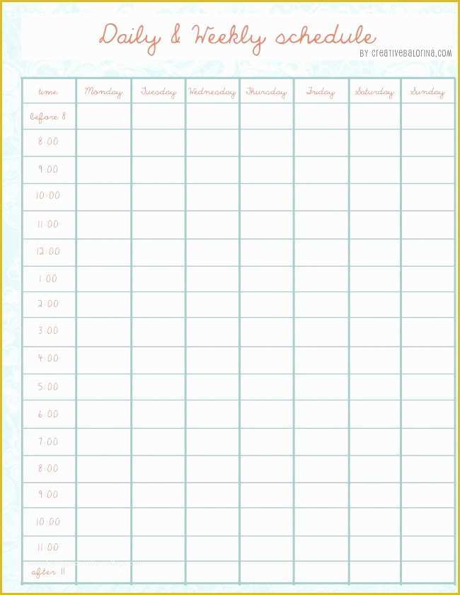 Free Weekly Schedule Template Of Daily Weekly Schedule Template Printables