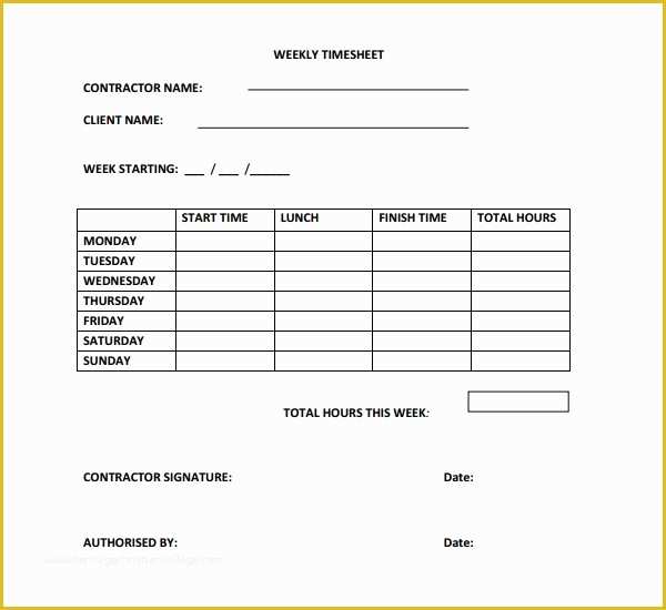 Free Weekly Timesheet Template Of 17 Contractor Timesheet Templates – Docs Word Pages