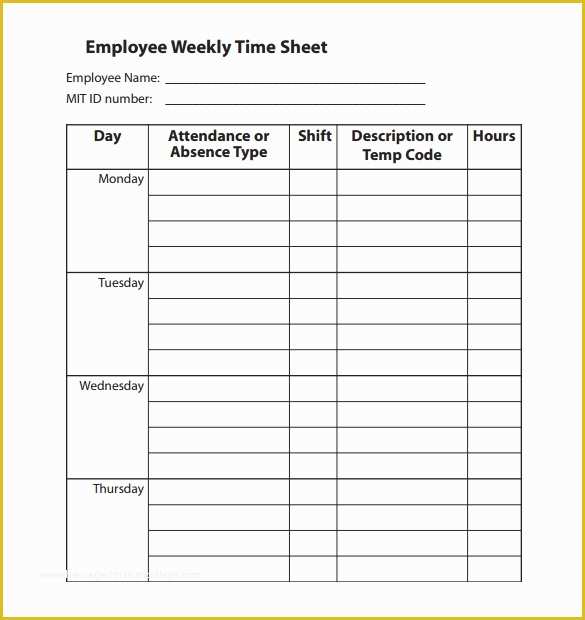Free Weekly Timesheet Template Of 22 Employee Timesheet Templates – Free Sample Example