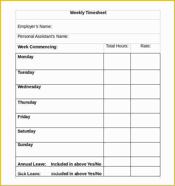 Free Weekly Timesheet Template Of 22 Weekly Timesheet Templates – Free Sample Example