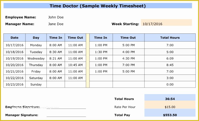 Free Weekly Timesheet Template Of Free Weekly Bi Weekly &amp; Monthly Employee Timesheet Templates
