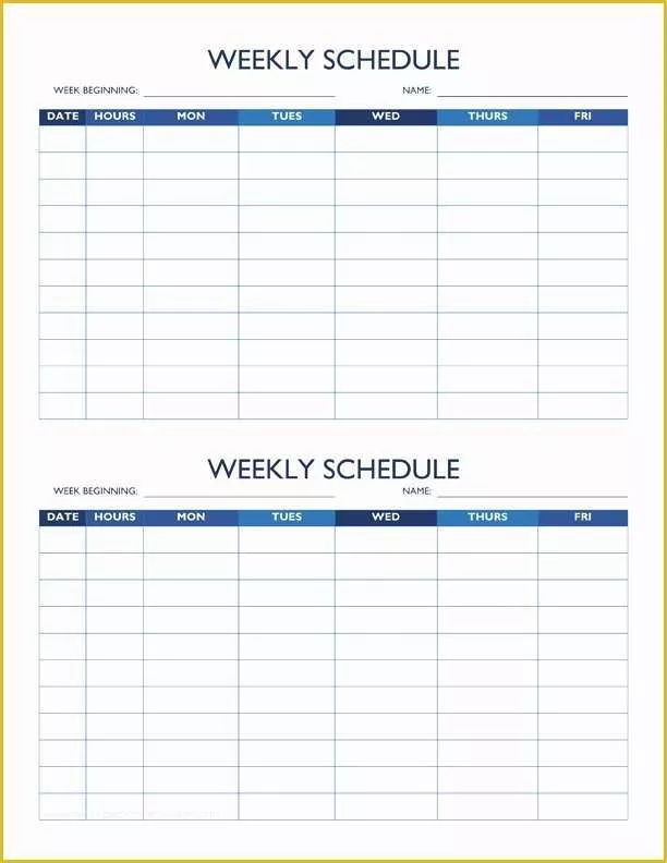 Free Weekly Work Schedule Template Of Blank Schedule Template 6