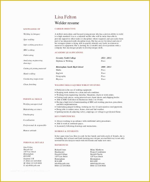 Free Welding Website Template Of Welder Resume Template 6 Free Word Pdf Documents