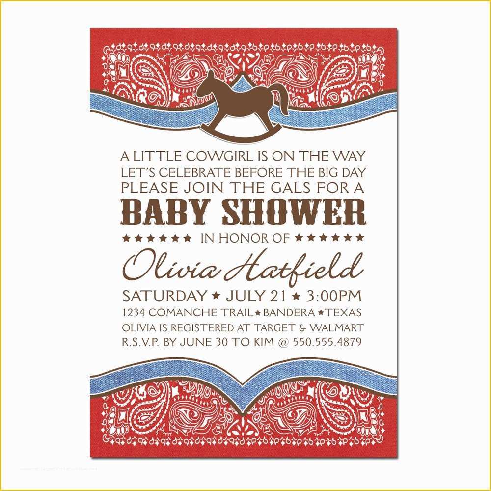 Free Western Baby Shower Invitation Templates Of Cowboy Cowgirl Bandana Baby Shower Printable Pdf Only