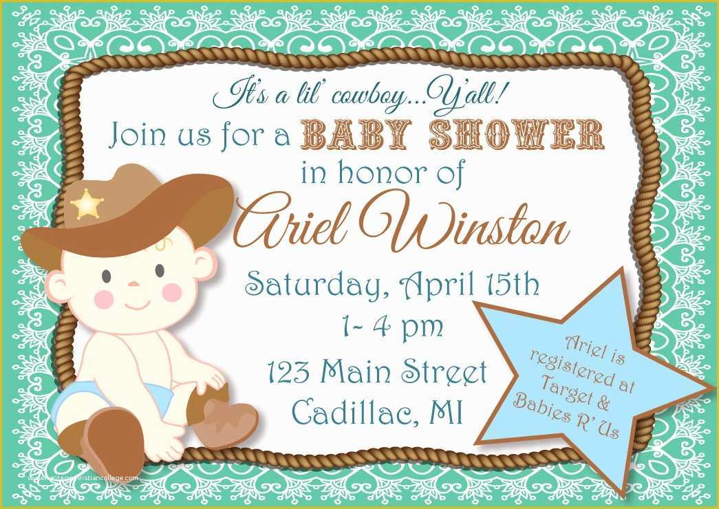 Free Western Baby Shower Invitation Templates Of Cowboy themed Baby Shower Invitations Party Xyz
