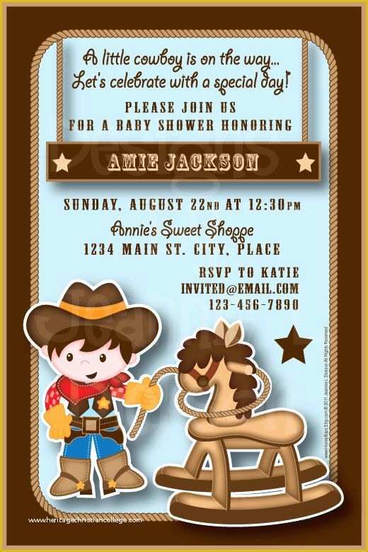 Free Western Baby Shower Invitation Templates Of Cowboy Western Personalized Invitation Birthday Baby