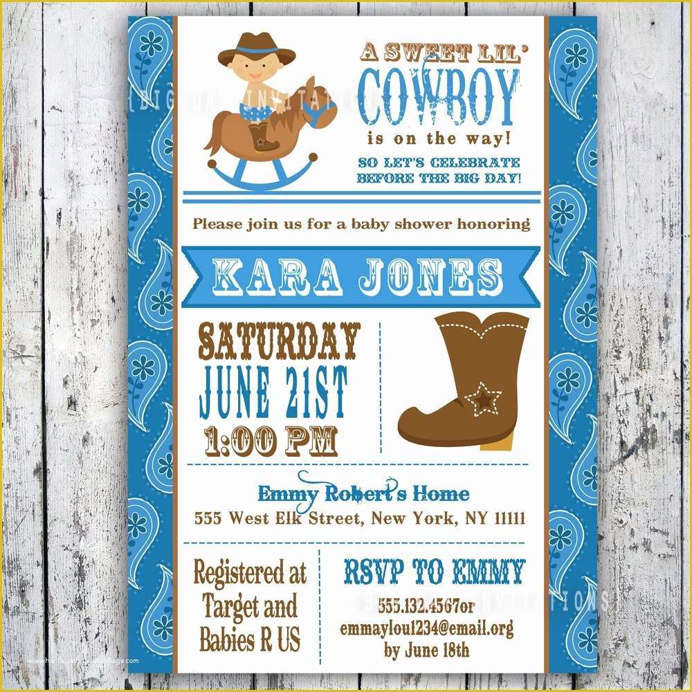 Free Western Baby Shower Invitation Templates Of Lil Cowboy Baby Shower Invitation Custom Printable