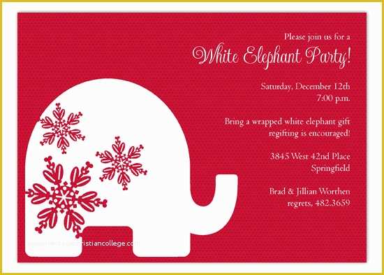 Free White Elephant Party Invitation Template Of Red Background Trendy White Elephant Invitations