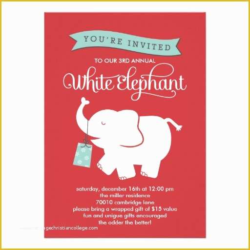 Free White Elephant Party Invitation Template Of White Elephant Gift Exchange Holiday Party Invite