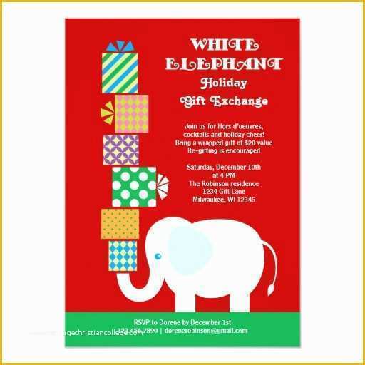 Free White Elephant Party Invitation Template Of White Elephant Holiday Gift Exchange Invitation 5" X 7