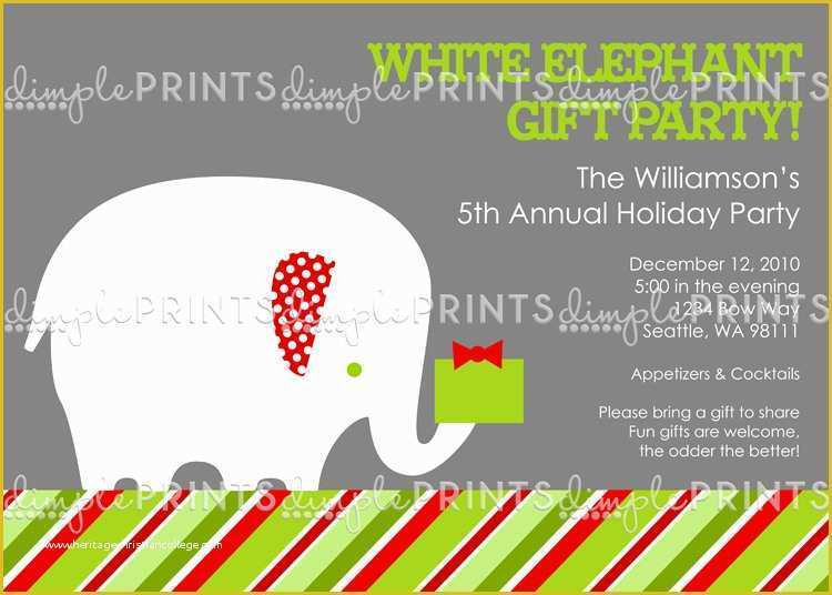 Free White Elephant Party Invitation Template Of White Elephant Printable Holiday Party Invitation Dimple