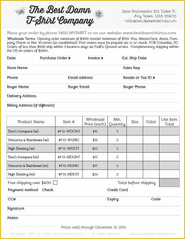 Free wholesale Line Sheet Template Of How to Design A wholesale order form Lucky Break