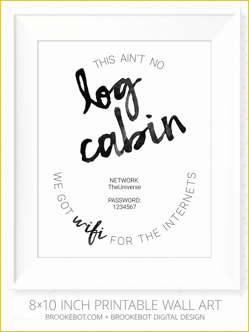 Free Wifi Poster Template Of Wifi Password — Ain’t No Log Cabin 8×10 Inch Printable