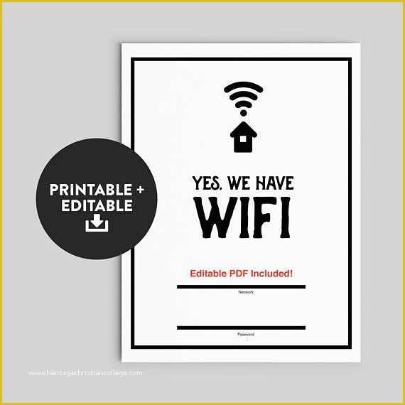 Free Wifi Poster Template Of Wifi Password Printable Guest Room Sign Editable Pdf Wifi