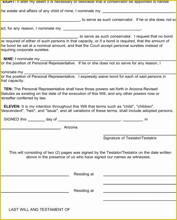 Free Will Template Arizona Of Download Arizona Last Will and Testament form for Free