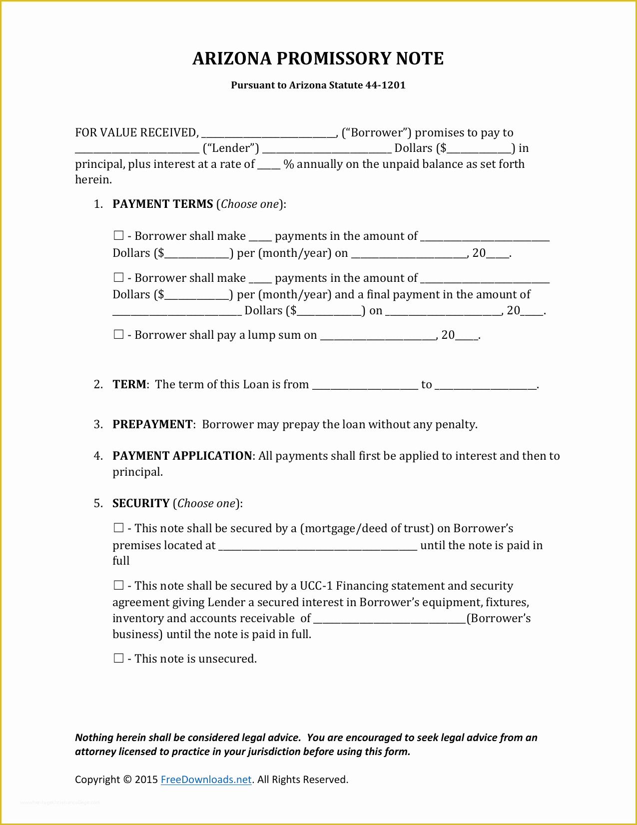 Free Will Template Arizona Of Download Arizona Promissory Note form Pdf Rtf