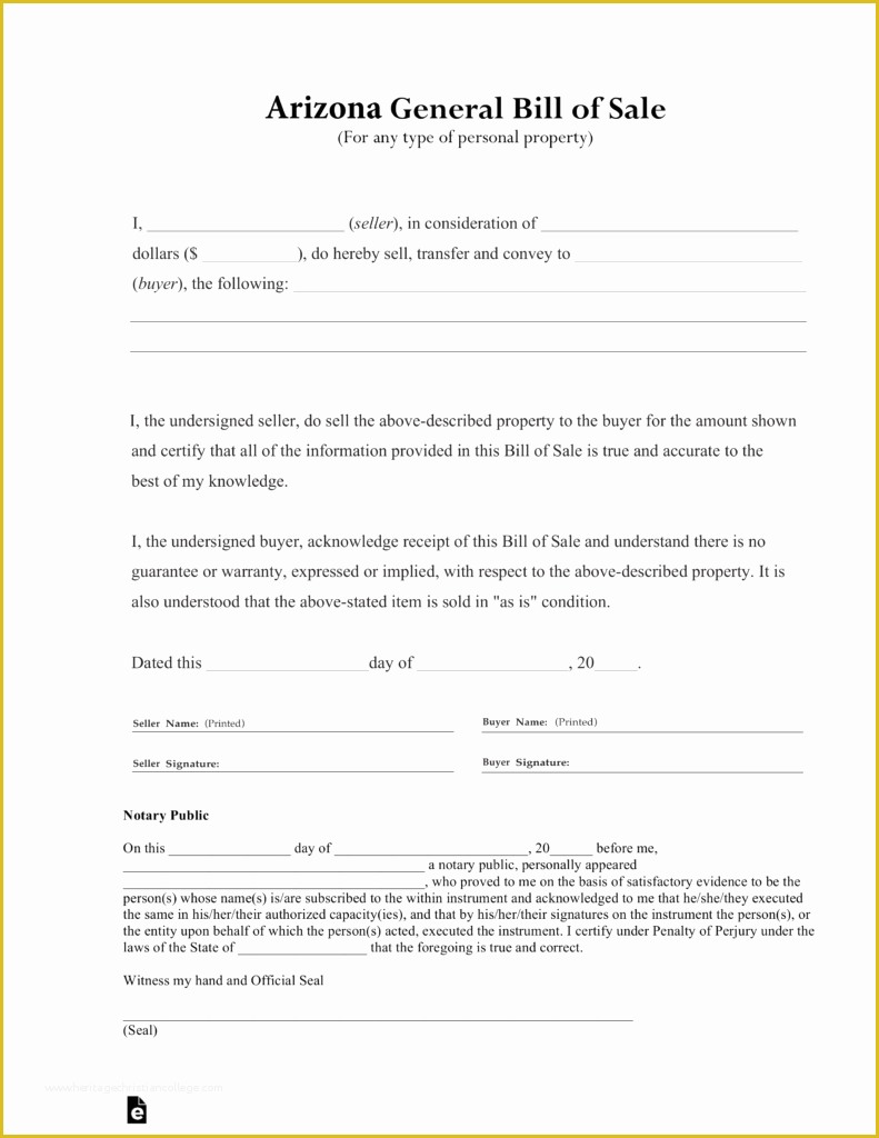 Free Will Template Arizona Of Free Arizona General Bill Of Sale form Pdf