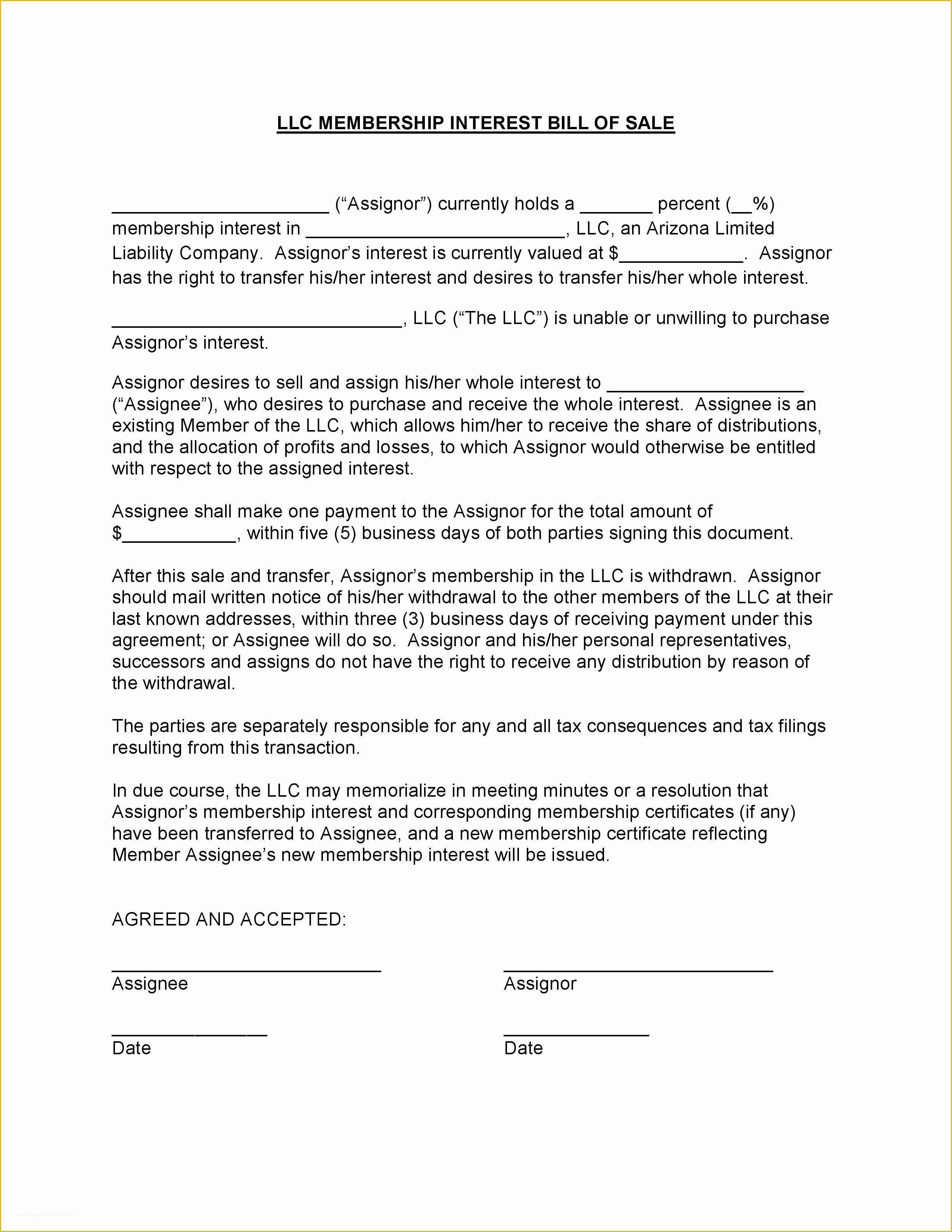 Free Will Template Arizona Of Free Arizona Llc Membership Interest Bill Of Sale form