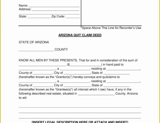 Free Will Template Arizona Of Free Arizona Quit Claim Deed form Word Pdf