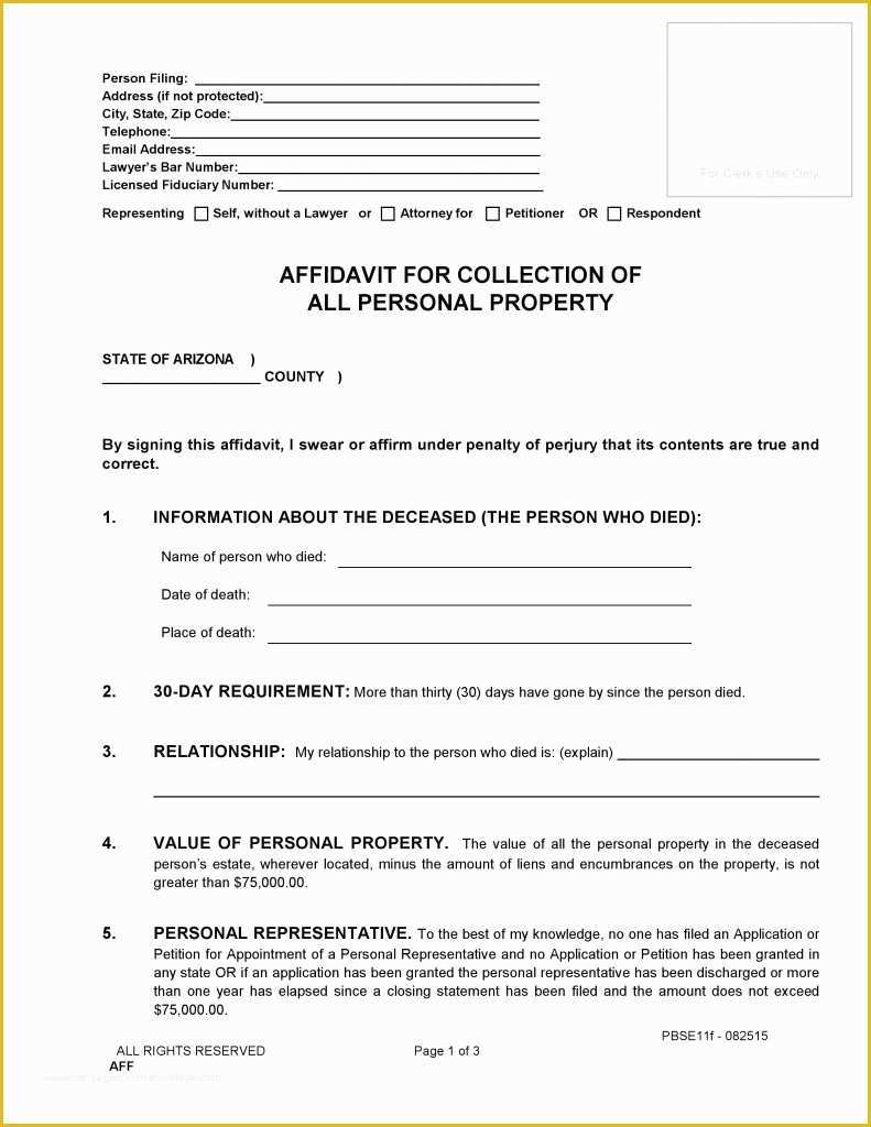 Free Will Template Arizona Of Free Arizona Small Estate Affidavit form Pdf Word