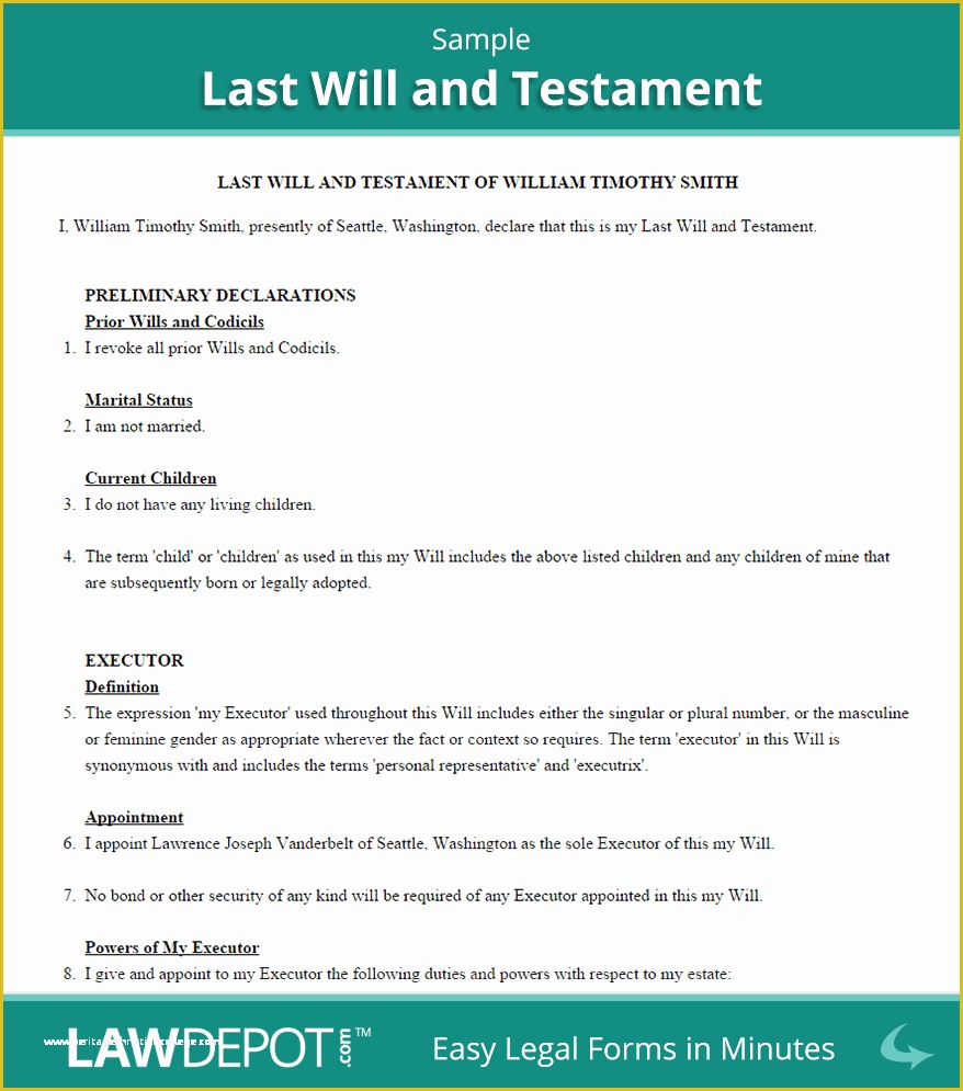 Free Will Template Arizona Of Last Will & Testament form Free Last Will Us