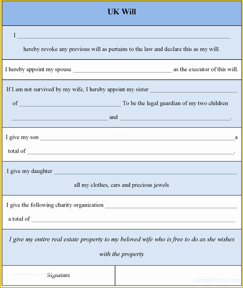 Free Will Template Download Of Uk Will form Sample forms