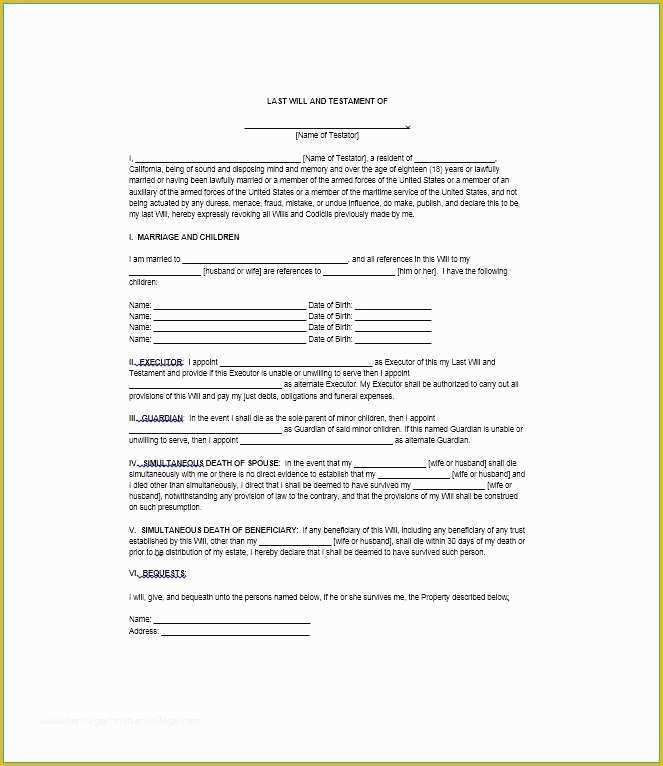 Free Will Template for Microsoft Word Of Awesome Free Last Will and Testament Template